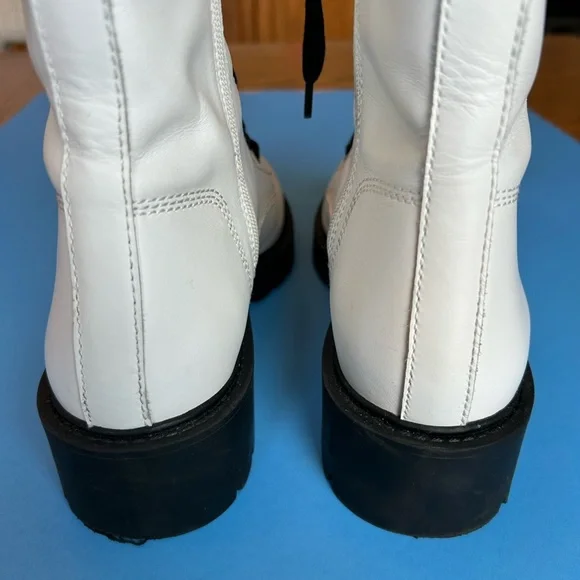 Steve Madden White Lace-Up Side Zipper Leather Combat Boots Size 9 1/2 - Picture 2 of 12